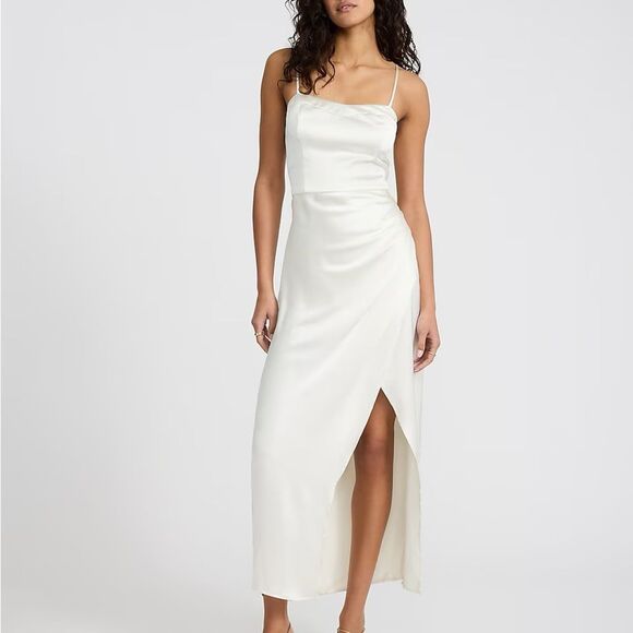 Express Satin Sweetheart Sleeveless Wrap Ruched Side Maxi Dress - Picture 1 of 4
